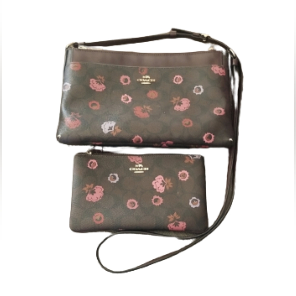 Coach East West Crossbody Bag and Wristlet - Brown/Multi Colored